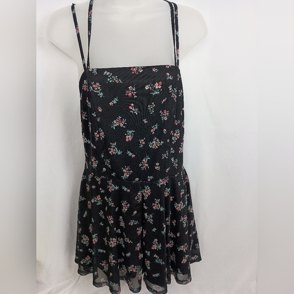 Xhilaration Pants - XHILARATION Whimsigoth Summer Fairy Ruffle Floral Black Romper Spaghetti Straps